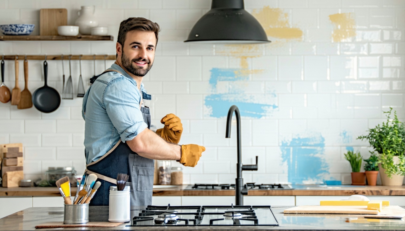 Professional painting and tile work in a renovated kitchen