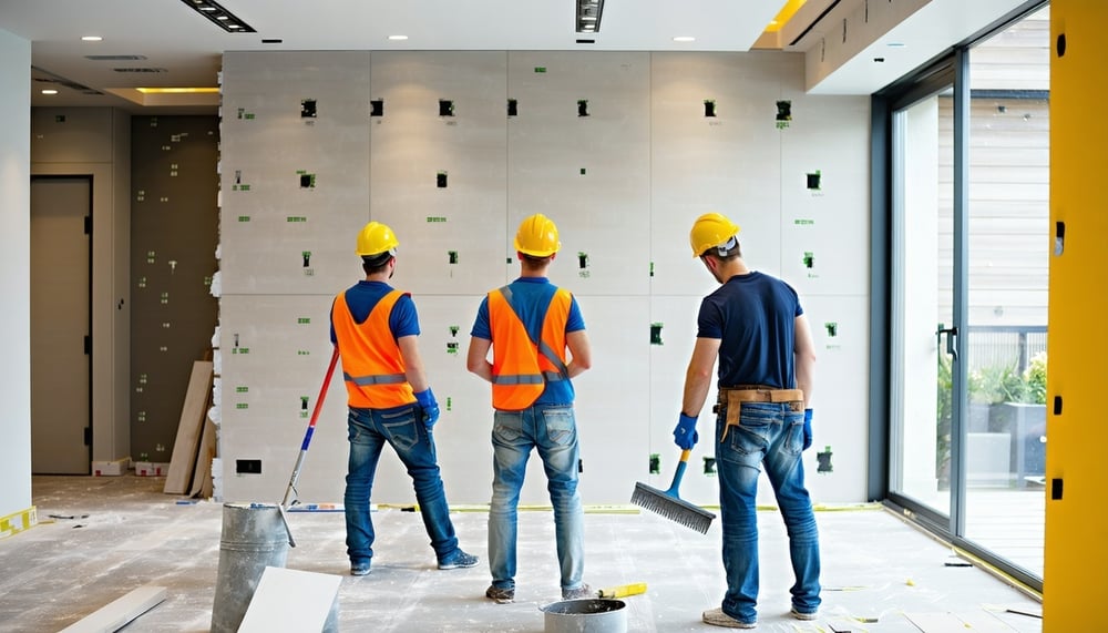 Professional team renovating a modern home interior